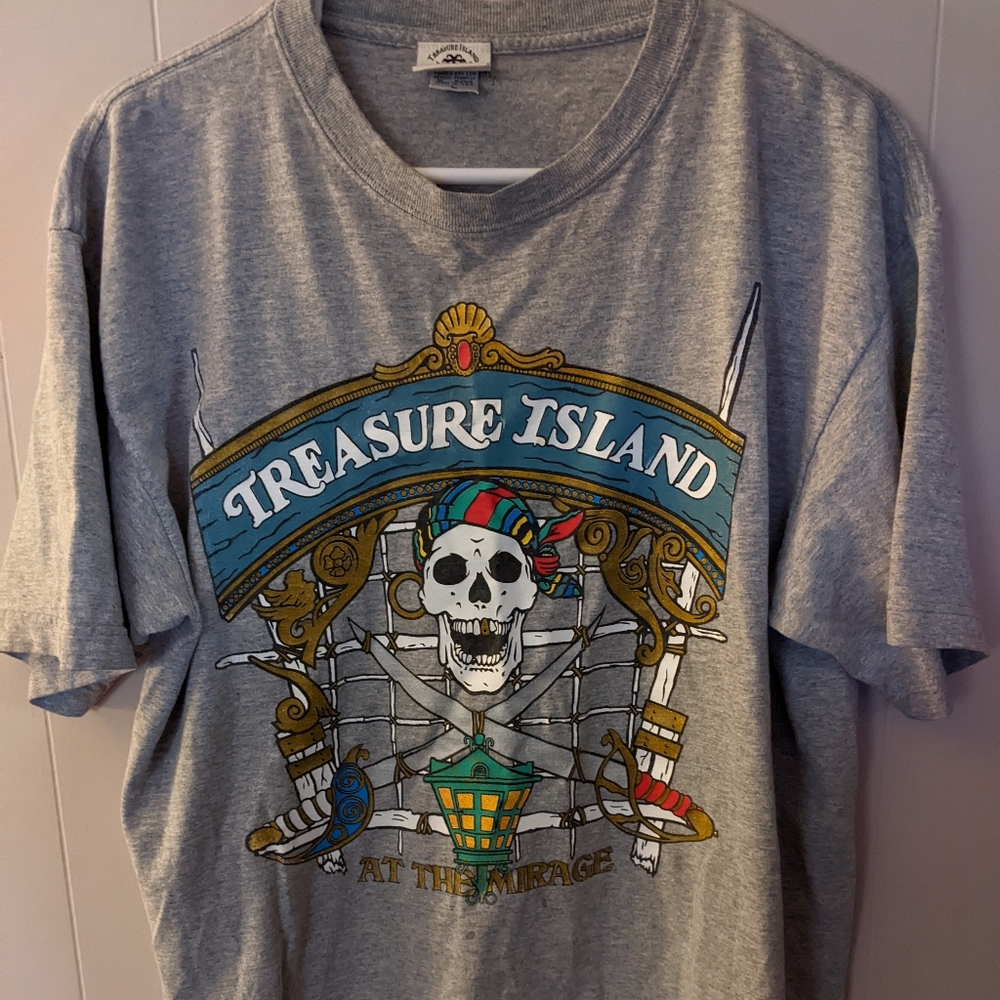Vintage Treasure Island At The Mirage Graphic Shirt USA Made Size Large Gray